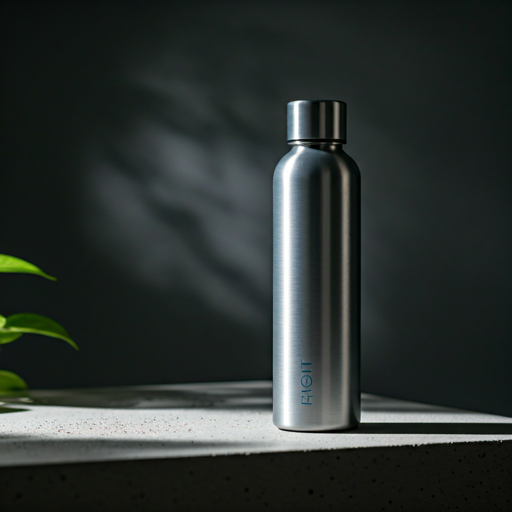 Botella de agua con hidrógeno sobre una superficie de concreto con luz natural